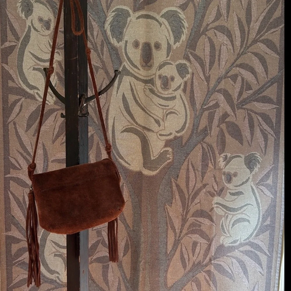 Genuine Suede Leather Crossbody Suede Tassel Bag Brown 2 Zip Festival Bag - Picture 8 of 16